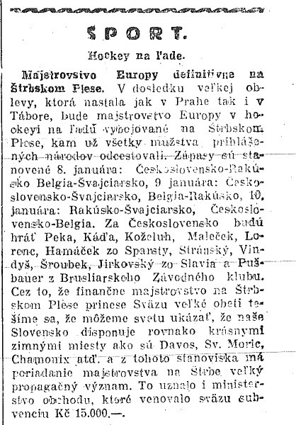 Správa o tom, že sa napokon uskutočnia ME v Tatrách (Slovenská politika, 8. 1. 1925, s. 1)