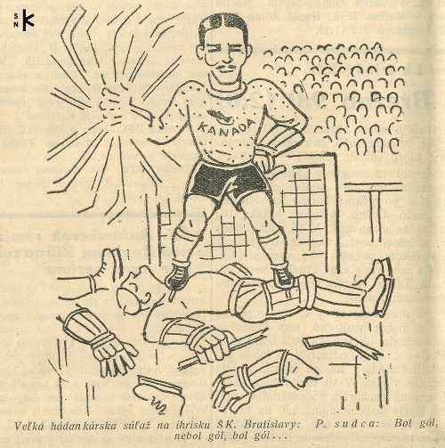 Karikatúra k zápasu s Kanadou (Športový týždeň, č. 9/1933)