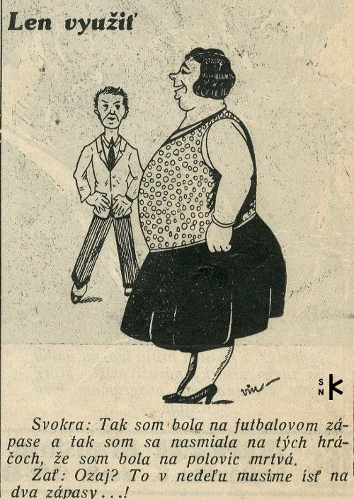 Kreslený vtip z r. 1932 uverejnený v Športovom týždni