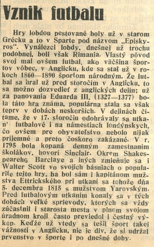 Vznik futbalu (Športový týždeň, 11/1936, str. 5)