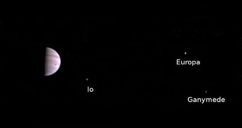 Jupiter a tri jeho mesiace