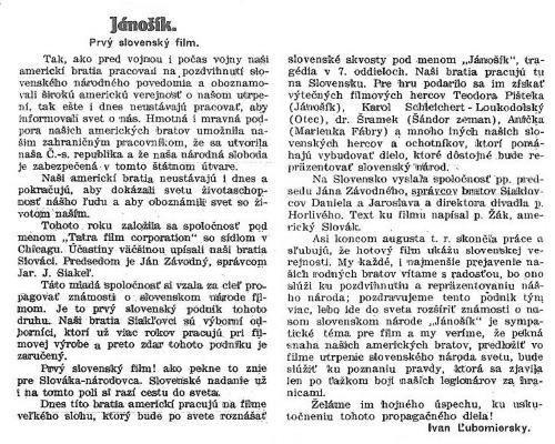 Recenzia filmu Jánošík – dobová tlač 1921 Janosik_1921_Narodnie_noviny