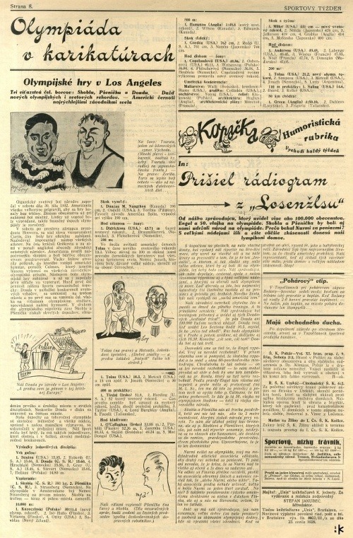 Športový týždeň, 1932, číslo 33, s. 8 – karikatúra OH v Los Angeles