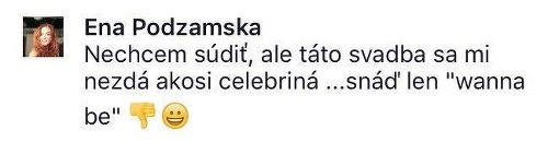 Elena Podzámska si zo svadby svojho ex Mateja Chrena urobila na Facebooku srandu.