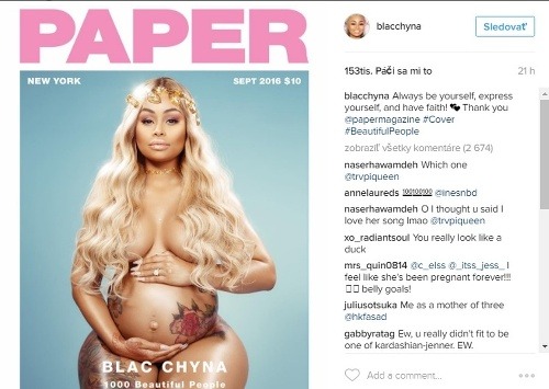 Titulku aktuálneho vydania Paper Magazine zdobí nahé telo tehotnej Blac Chyny. 