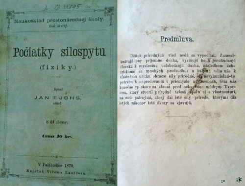Fuchs, Ján. 1879. Počiatky silozpytu (fiziky). Budapešť, 1879.