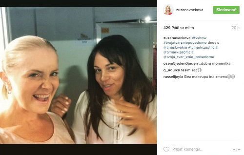 Zuzana Vačková zverejnila na Instagrame fotku zo zákulisia šou Tvoja tvár znie povedome, na ktorej je spolu so speváčkou Tinou úplne bez mejkapu.