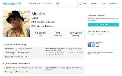 Monika Haklová ponúka služby detskej opatrovateľky na internete. 