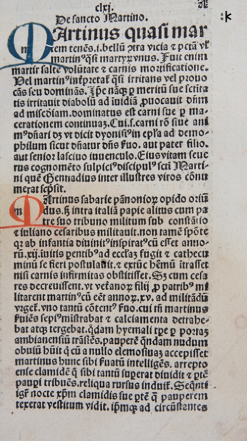 O svätom Martinovi – Jacobus de Voragine:Legendae aurea (sign. INC B 138).