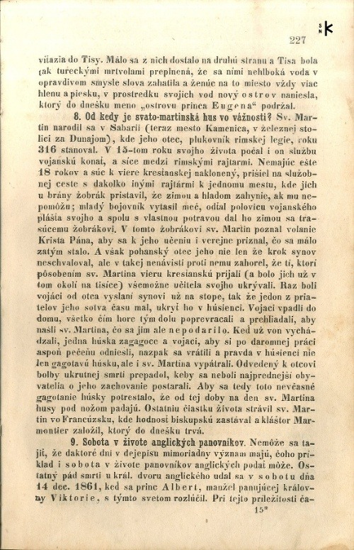 Od kedy je sväto-martinská hus vo vážnosti? In: Domová pokladnica, 1863, s. 227.
