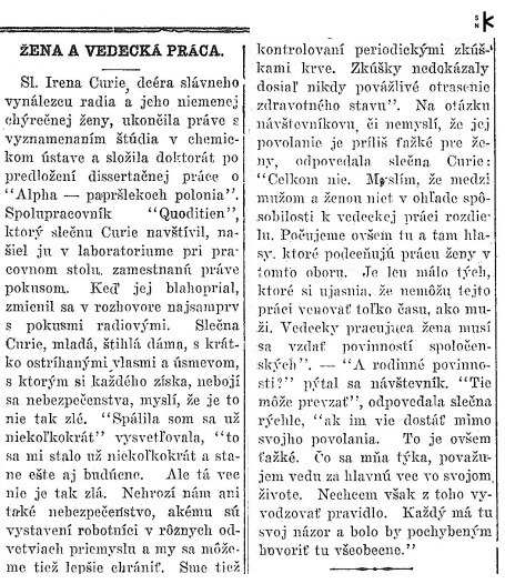 Mená známe z vedeckých kruhov – Rőntgen a Curie nájdeme aj na stránkach novín – Národnie noviny z roku 1896 (č. 23) a Slovák v Amerike (1925)