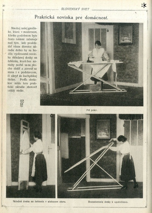 Modernú praktickú pomôcku do domácnosti zo Slovenského sveta z roku 1924 (roč. 4, č. 6), by sme mohli na základe ilustračných fotografií považovať aj za pomôcku cvičebnú.