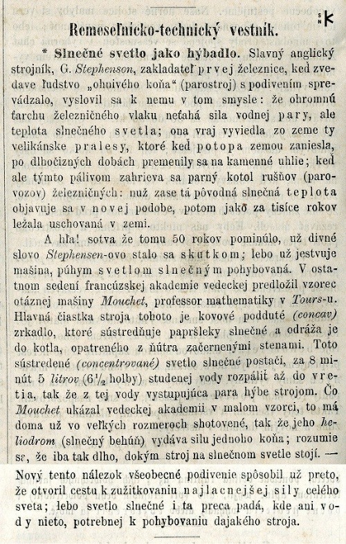 Slnečné svetlo jako hýbadlo. In: Obzor z 25. 10. 1875  (č. 30, s. 236 – 237)