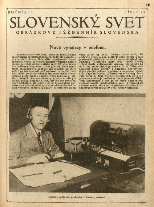Objavy v telefónii v roku 1923 zaujali aj Slovenský svet (r. 3, č. 23)