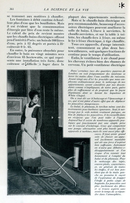 Propagačné články o nových pomocníkoch v domácnosti publikovali aj populárno-vedecké časopisy ako La Science et La Vie (juin 1913, 1914) z knižnice M. R. Štefánika vo fondoch SNK