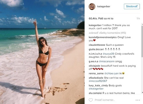 Kaia Gerber sa fotkou v bikinách pochválila na instagrame, kde má už milión priaznivcov.