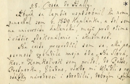 Úryvok z rukopisu diela Vlastný životopis z fondov Literárneho archívu SNK (sign. 170 A5, s. 20)