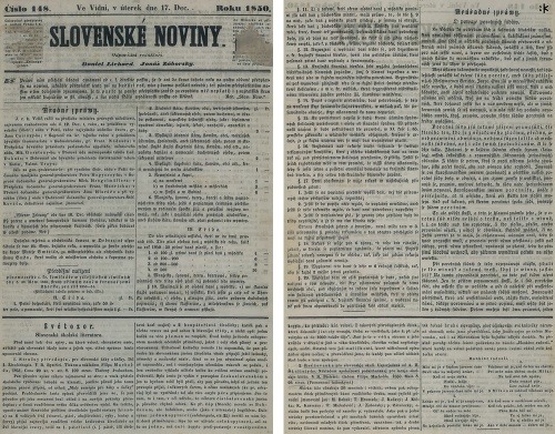 Slovenské noviny zo 17. decembra 1850, Viedeň, s. 1 – 2