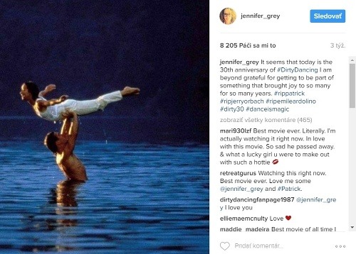 Herečka Jennifer Gray si na nakrúcanie Hriešneho tanca zaspomínala aj na instagrame. Netajila sa tým, že je veľmi vďačná za to, že mohla byť súčasťou počinu, ktorý robi ľuďom radosť už toľké roky.  
