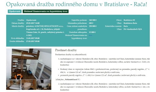 Dom Lenky Čvirikovej Hriadeľovej ponúka aukčná spoločnosť na svojich stránkach.