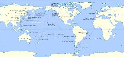 Trasa plavby moreplavcových lodí Astrolabe a Boussole