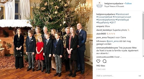 Panovníci z Belgicka síce nemajú vianočný pozdrav, no s fanúšikmi sa podelili o takúto fotografiu. Kráľ Filip a kráľovná Mathilde na nej pózujú so svojimi najbližšími počas vianočného koncertu.