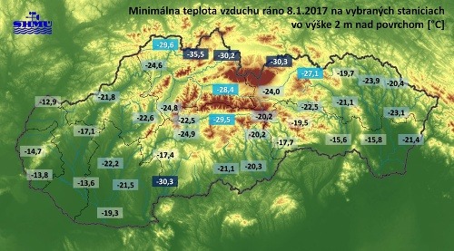 Počasie na Slovensku z 8.januára 2017 