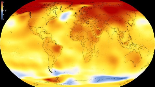 Mapa zobrazujúca priemerné zmeny teploty za asi 50 rokov.