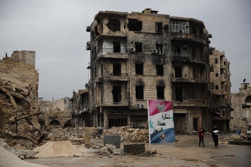 Snímka zdemolovaného Aleppa.