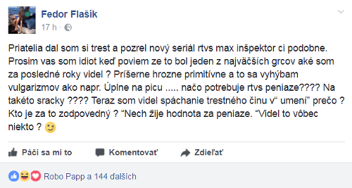Fedor Flašík vyjadril svoj názor na nový seriál RTVS. 