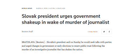 Slovenský prezident urguje vládu, aby vyšetrila vraždu novinára
