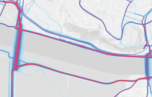 Mapa cyklotrasy medzi mostami SNP a Lafranconi je v dokumentoch zadefinovaná ako bezpečná a oddelená.