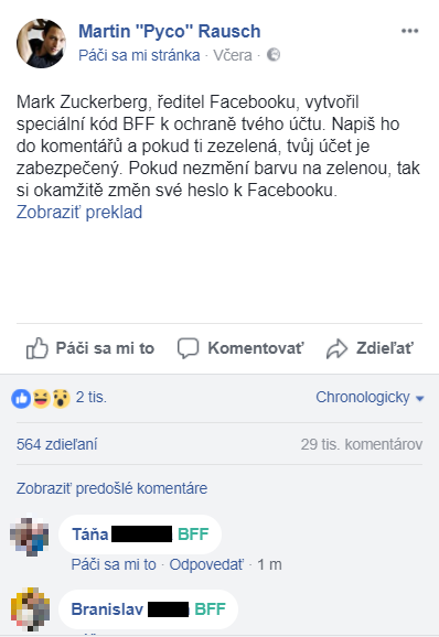 Slovenská facebooková stránka v