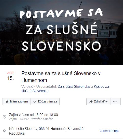 Zhromaždenie Za slušné Slovensko v Humennom.