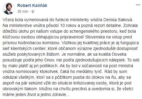 Status Roberta Kaliňáka