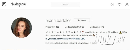 Mária si zmenila dievčenské meno na priezvisko Bartalos. Táto informácia už svieti aj na jej Instagrame.