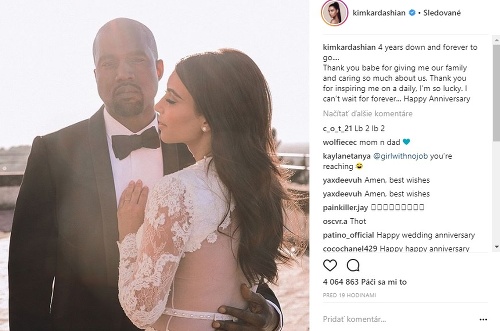 Kim a Kanye oslavujú 4 roky manželstva. 