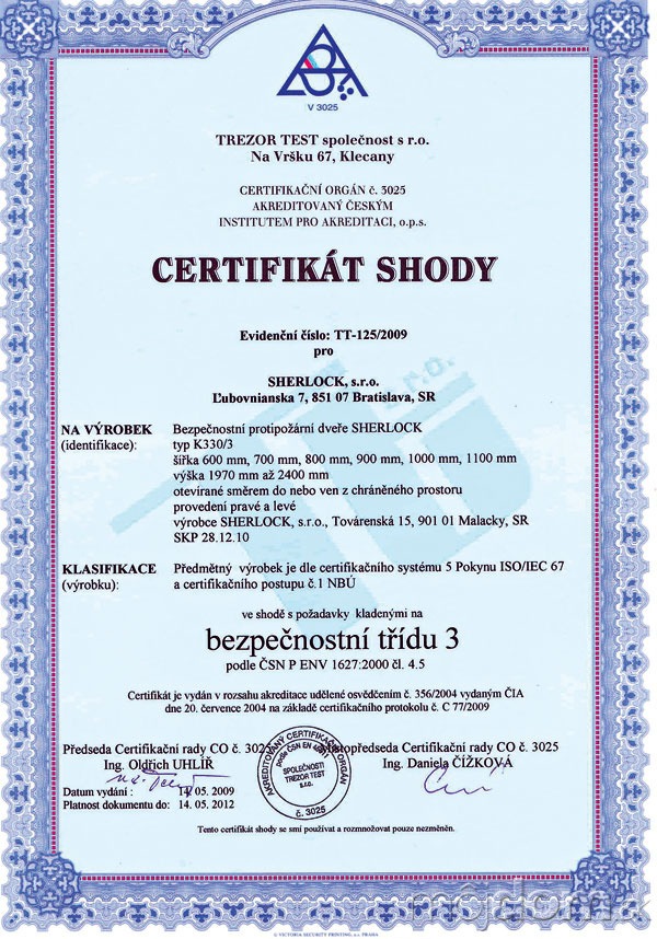 Certifikát zhody o odolnosti proti