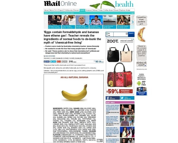 Takto vyzerá jeden z plagátov, kde sú uvedené zložky v banáne. (Foto: printscreen Dailymail.co.uk)