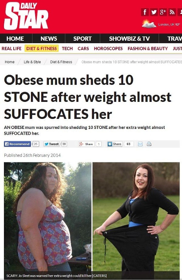 Jo Sleetová zhodila neskutočných 65 kíl za rok. (Foto: screenshot Dailystar.co.uk)