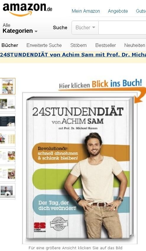 Kniha o 24-hodinovej diéte, ktorá sa stala hitom, a ktorú napísal Achim Sam. (Foto: screenshot Amazon.de)