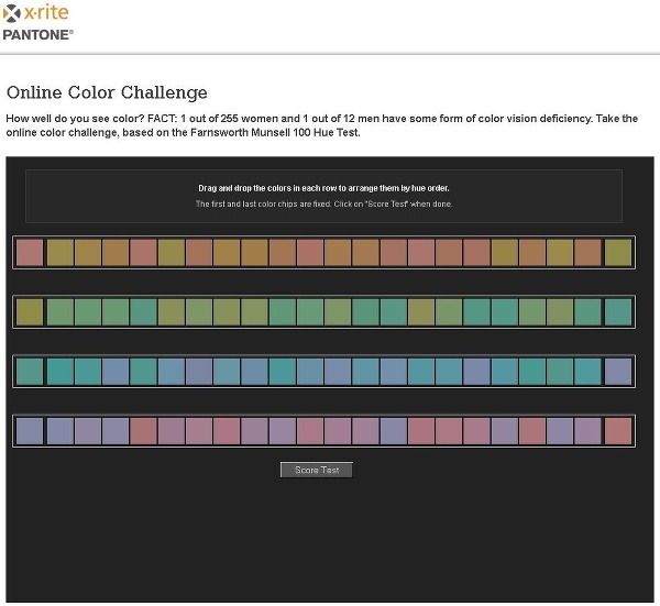 Vďaka tomuto testu zistíte, ako ste na tom s rozoznávaním farieb. (Foto: screenshot Xrite.com)