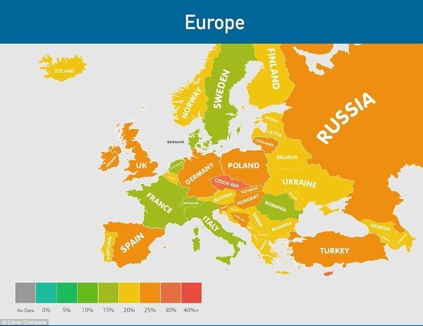 Podľa mapy, zobrazujúcej európske krajiny, je na tom najhoršie Česká republika! 