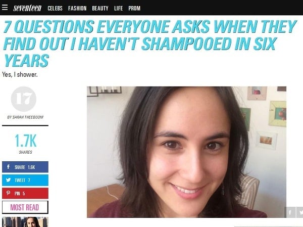 Sarah je bez šampónu už 6 rokov! (Foto: screenshot Seventeen.com)