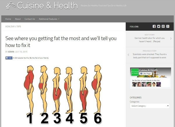 Zistite, ktorý typ bruška máte a čo je príčinou vašej nadváhy (zdroj: screenshot stránky cuisineandhealth.com) 