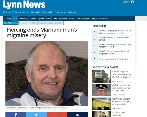 Dnes má pán Seaman dôvod na úsmev - migrény ho už netrápia (zdroj: screenshot stránky Lynnnews.co.uk) 