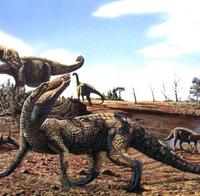 Prakrokodíl behal po púšti.