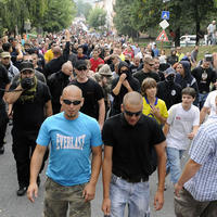 Protestné zhromaždenie extrémistovv Krompachoch.