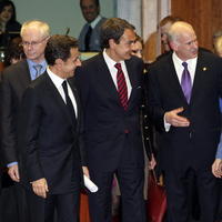 Herman Van Rompuy, Nicolas Sarkozy, Jose Luis Rodriguez Zapatero a George Papandreou