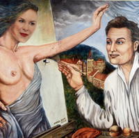 KOLÁŽ: Kristína Mikulčík-Farkašová pri maľbe aktov Karlom Gottom.